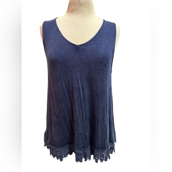 Altar’d State Navy Blue Sleeveless Tank Top with Lace Hem  Boho Style size Large - Picture 2 of 5